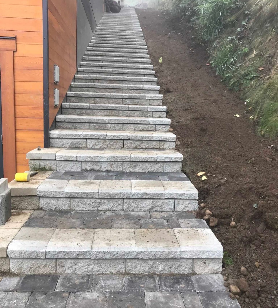 Custom natural stone steps and staircase built by JDSL Services in BC
